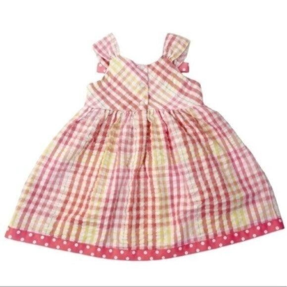 Ashley Ann 3T Dress gingham polka dots bows shiny stripes 3 button back Opening - Picture 2 of 7